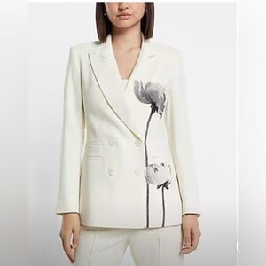 Express Cream Blazer with Hand Painted Floral Design NWOT